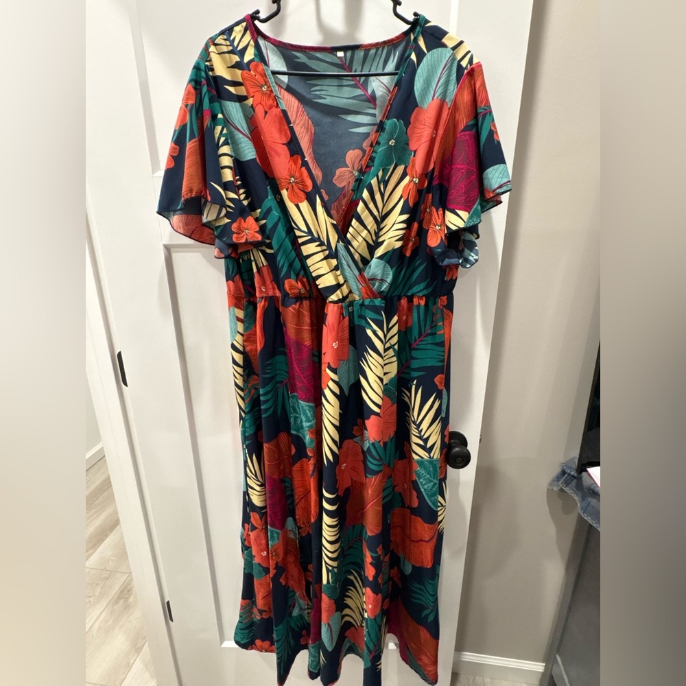 Floral Maxi Dress with Tropical Print